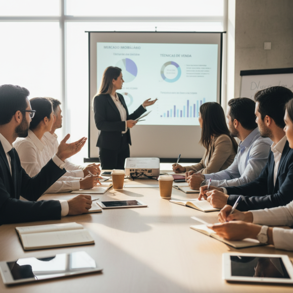 Profissionais em curso de corretor de imóveis.