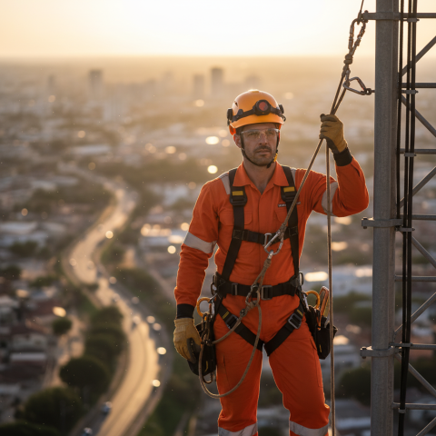 Trabalhador utilizando equipamentos de segurança nr 35.