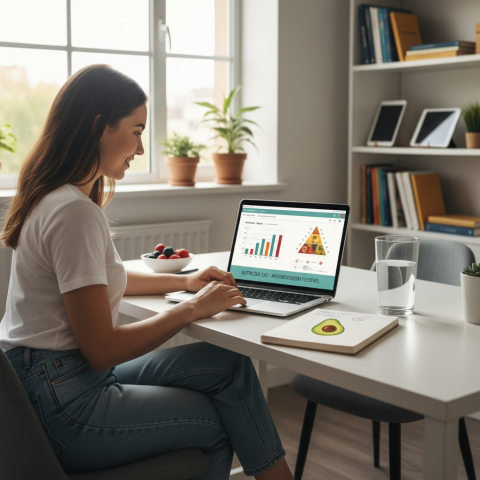 Estudante de nutrição EAD concentrado em seus estudos online.