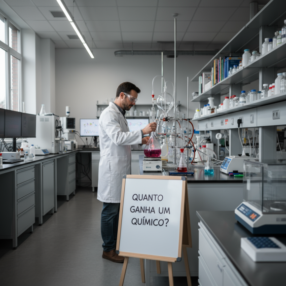Químico trabalhando em laboratório. Quanto ganha um quimico?