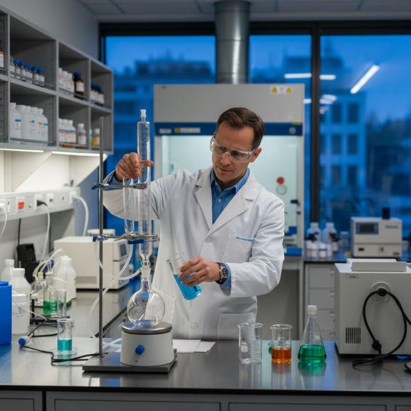 Químico trabalhando em laboratório, representando a profissão de químico.