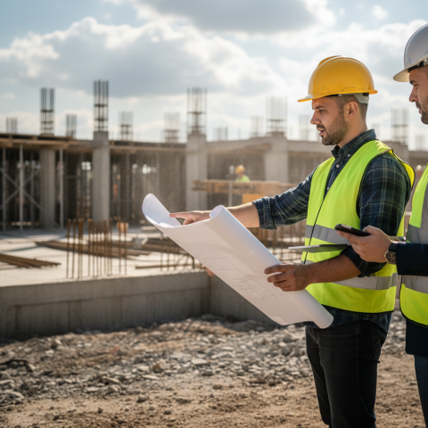 Técnico em edificações trabalhando em projeto.